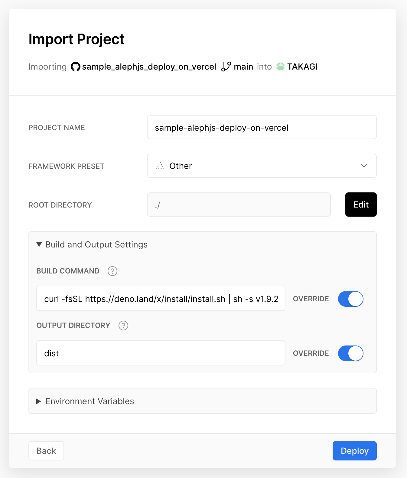 Import Project Settings